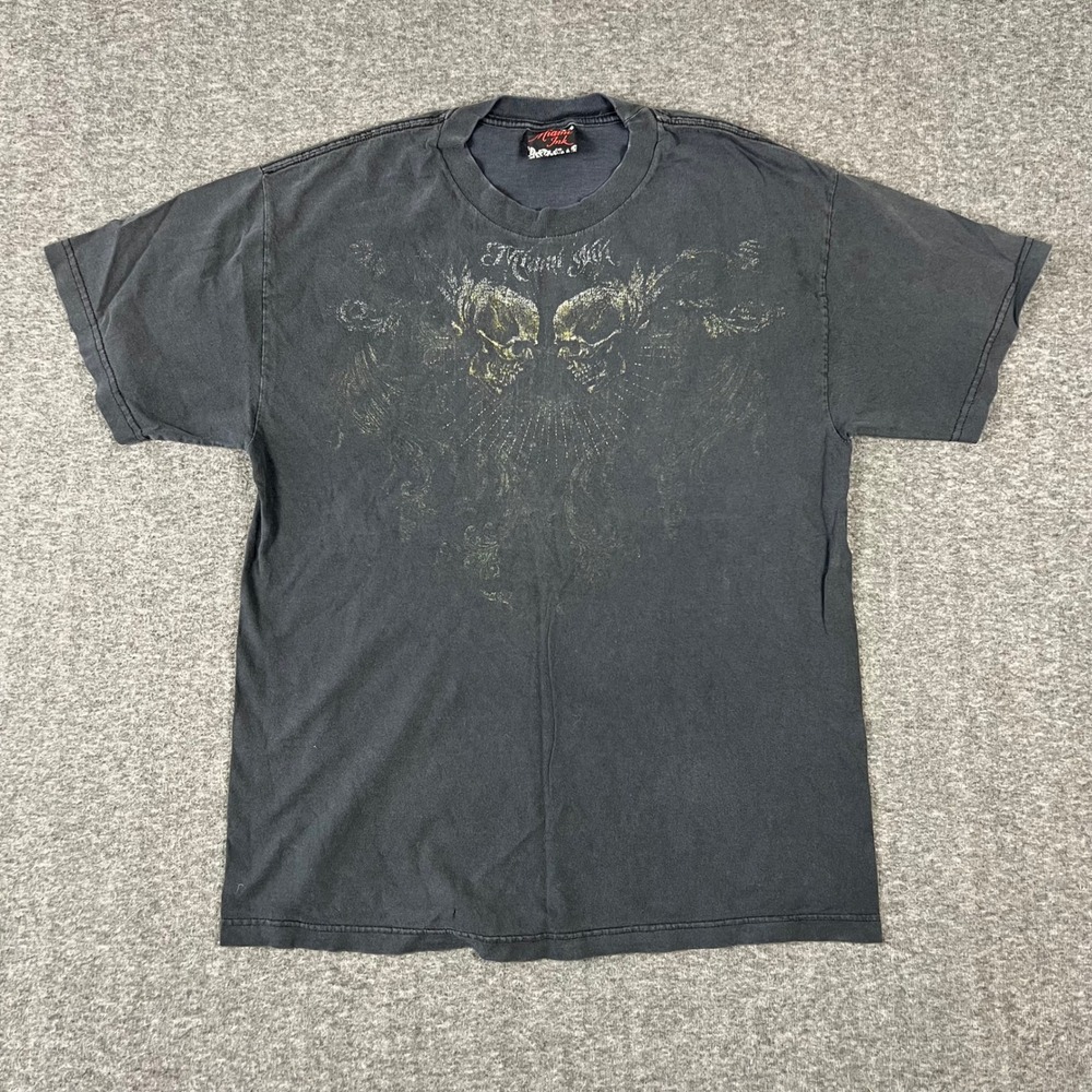 Vintage 2008 Miami Ink T-Shirt Men Large Black Double Skull Graphic Skate Grunge